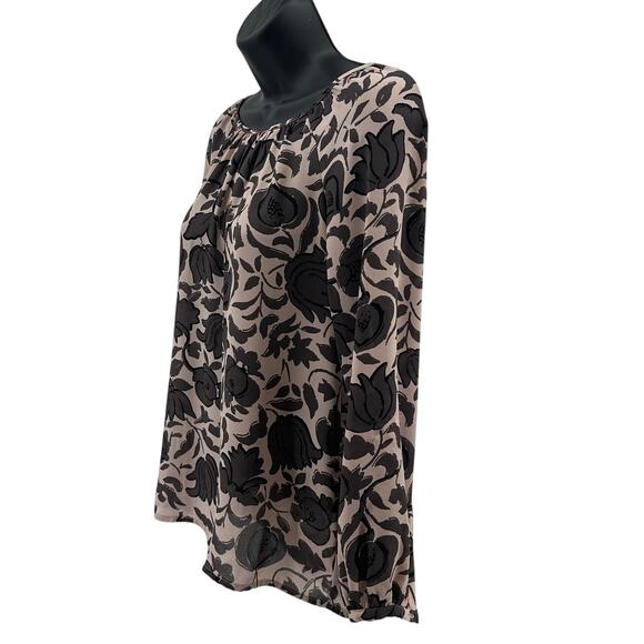 Loft Blouse WMNS XSP Floral Blush Pink Brown Long Sleeve Lightweight Round Neck - Picture 3 of 7